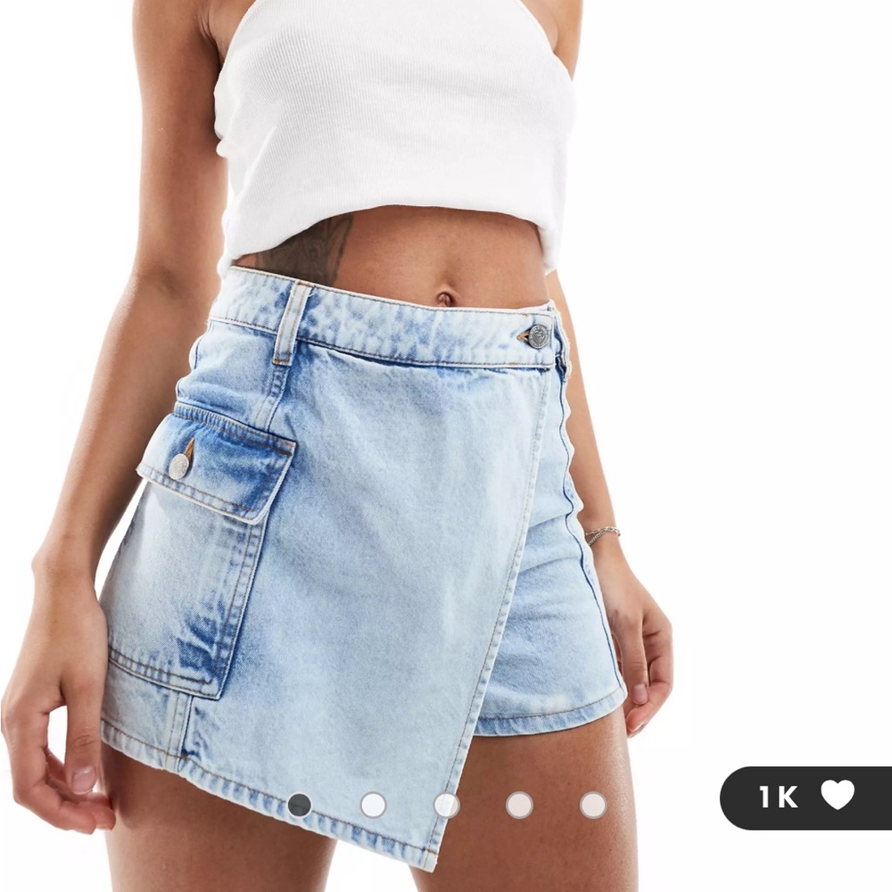 ASOS wrap over denim skort in mid blue wash